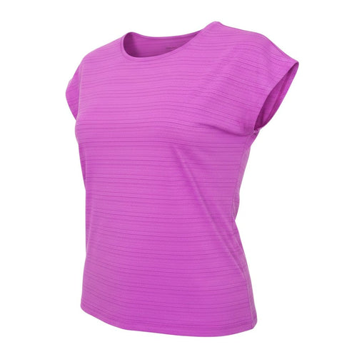 Prewornwholesale purple short sleeve activewear top with a crew neck and subtle ribbed texture for gym and fitness.