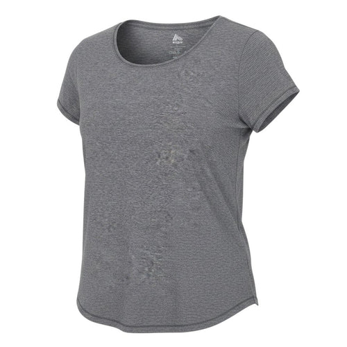 Prewornwholesale RBX women's grey short sleeve active T-shirt with a scoop neck in a moisture-wicking fabric.