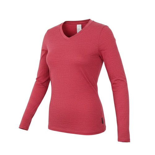 Prewornwholesale red long sleeve V-neck T-shirt in a wool and acrylic blend for activewear