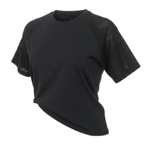 Prewornwholesale Reebok black unisex gym t-shirt with breathable mesh raglan sleeves and a crew neck design.