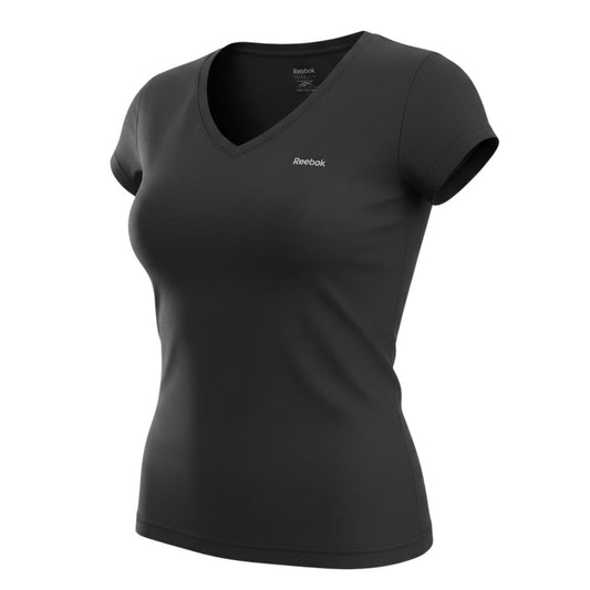 Reebok Womens Black Slim Fit V-Neck Active T-Shirt Size L