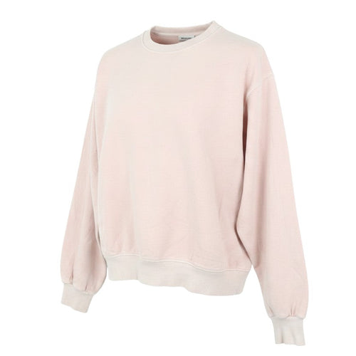 Prewornwholesale Reebok women's blush pink crew neck pullover sweatshirt with ribbed cuffs and hem in cotton blend