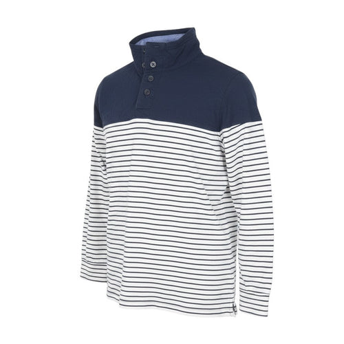Prewornwholesale Regatta women's navy and white striped Henley sweatshirt with button-up collar and contrast panel