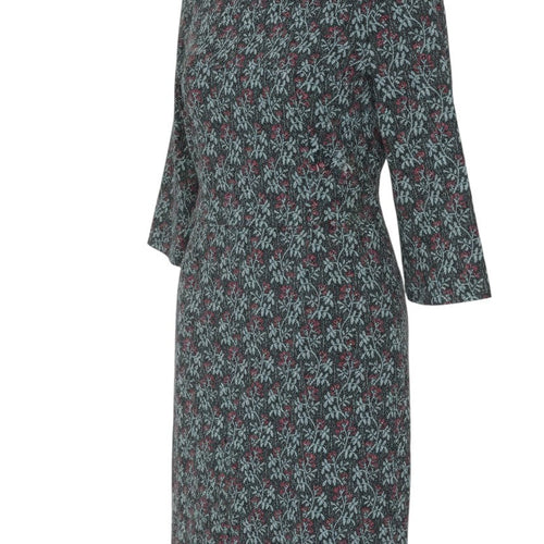 Prewornwholesale Seasalt Cornwall floral shift dress with high neckline and 3/4 sleeves in blue and red cotton blend
