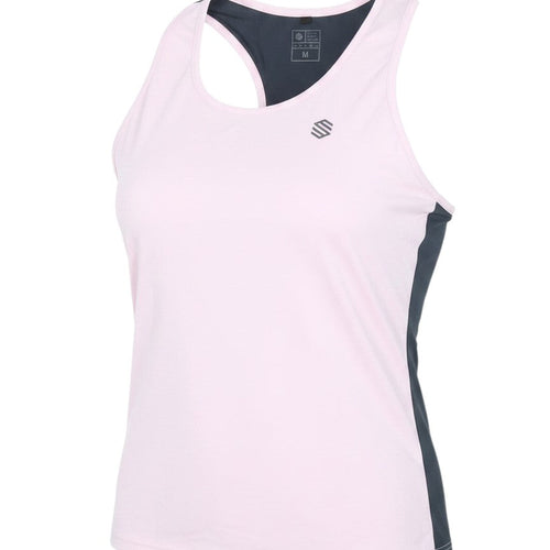 Prewornwholesale Siroko Sportswear women's pink and navy racerback running tank top in a breathable polyester blend