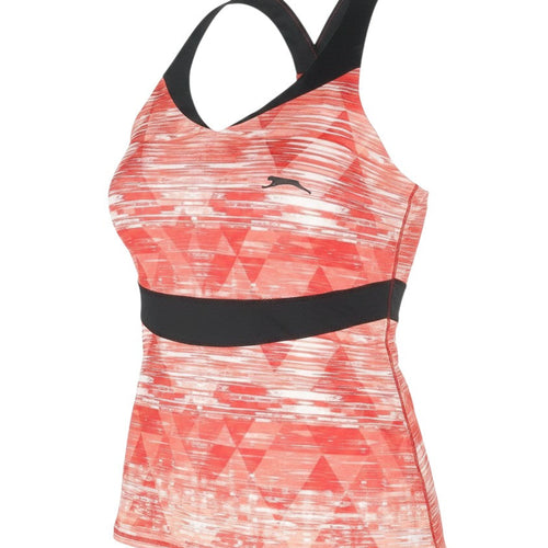 Prewornwholesale Slazenger women's pink geometric print polyester halter tank top with black trim