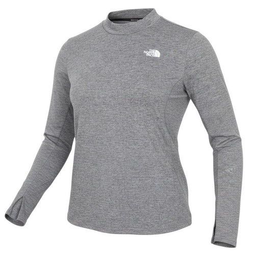 Prewornwholesale The North Face women's grey long sleeve active t-shirt with thumbholes and chest logo