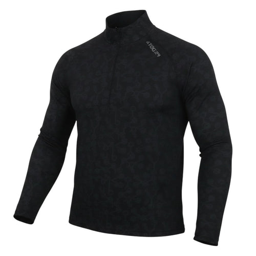 Prewornwholesale TOG24 black long sleeve activewear top with a quarter-zip neck and subtle geometric pattern