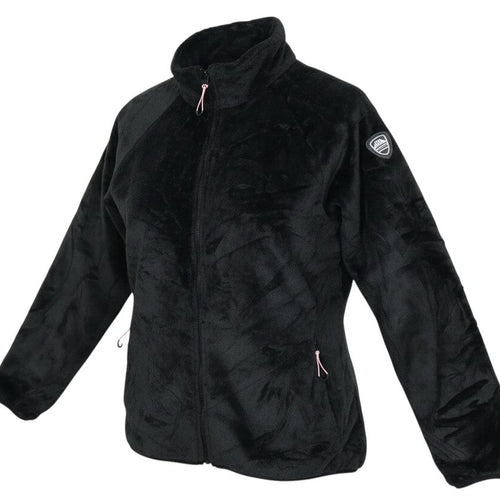 Prewornwholesale Trespass women's black soft fleece jacket with full zip, high collar, and pink zip pull details.