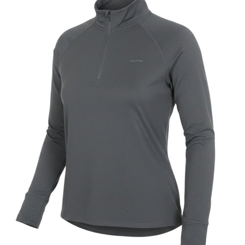 Prewornwholesale USA PRO grey long sleeve training top with a quarter zip neckline and moisture-wicking fabric.