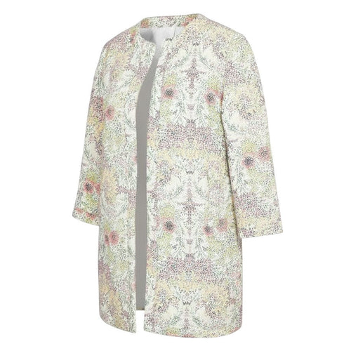 Prewornwholesale Zara Basic multicoloured floral mid-length coat with 3/4 sleeves and a textured tweed finish.