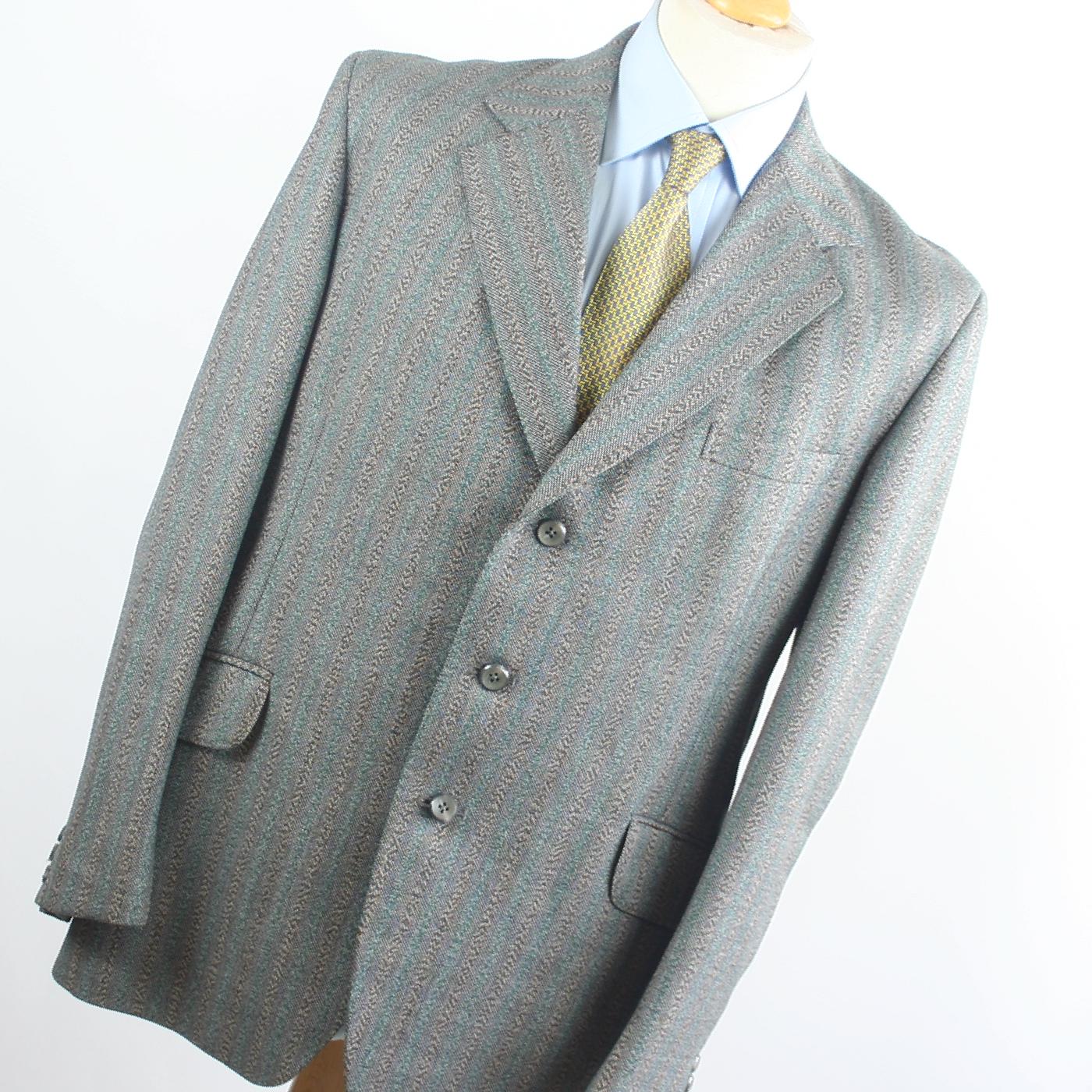 Edward Slater Mens Vintage Green Striped Wool Suit Jacket 40 Chest (Regular)