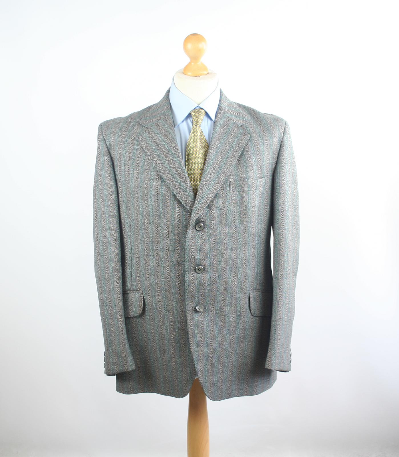 Edward Slater Mens Vintage Green Striped Wool Suit Jacket 40 Chest (Regular)