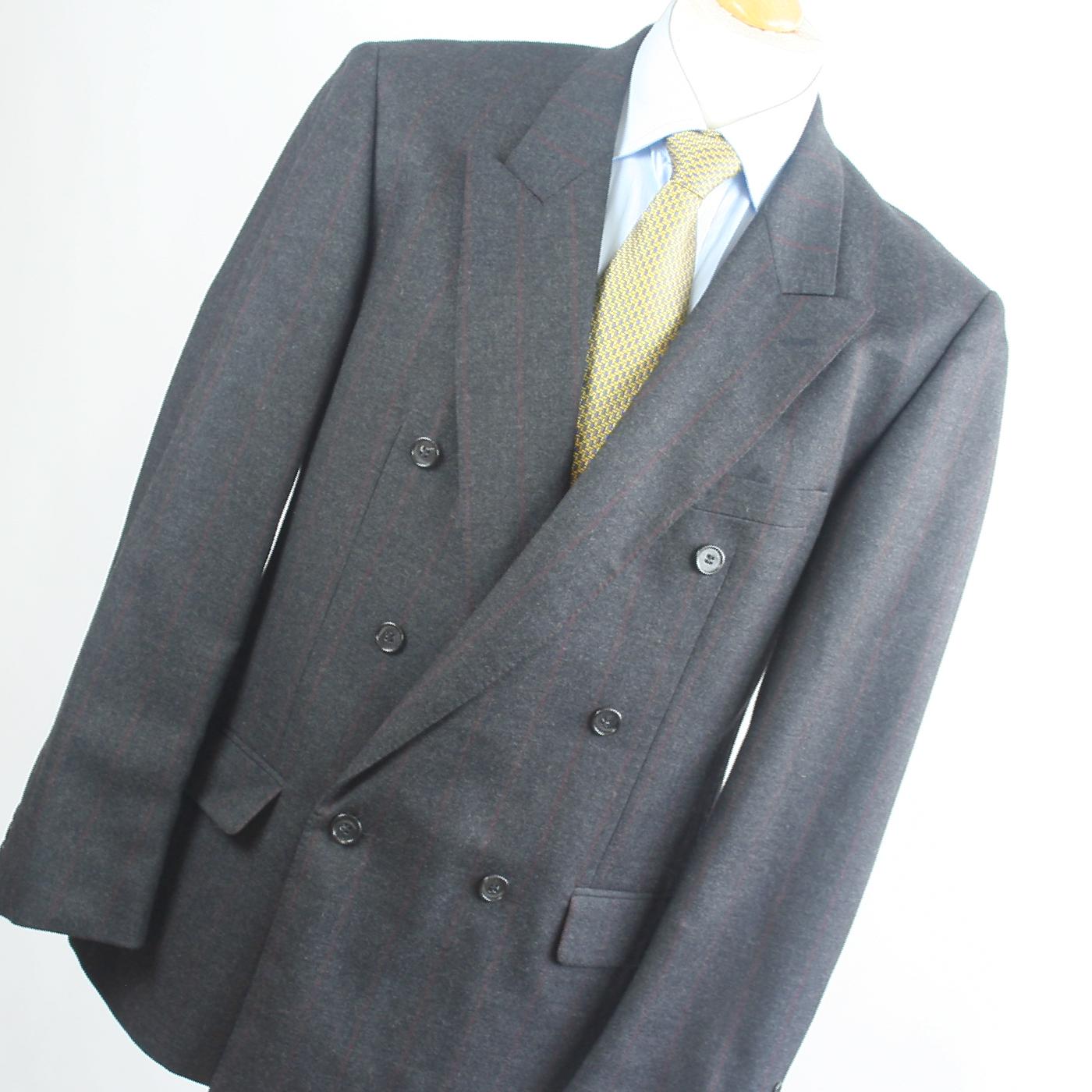 Lino Vierra Mens Grey Striped Wool Double Breasted Suit Jacket 38 Chest (Regular)