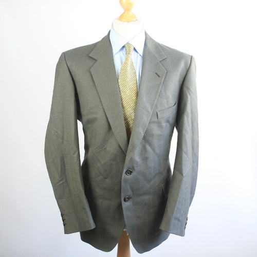 Magee Mens Green Herringbone Wool Single Breasted Suit 38/40 (Regular)
