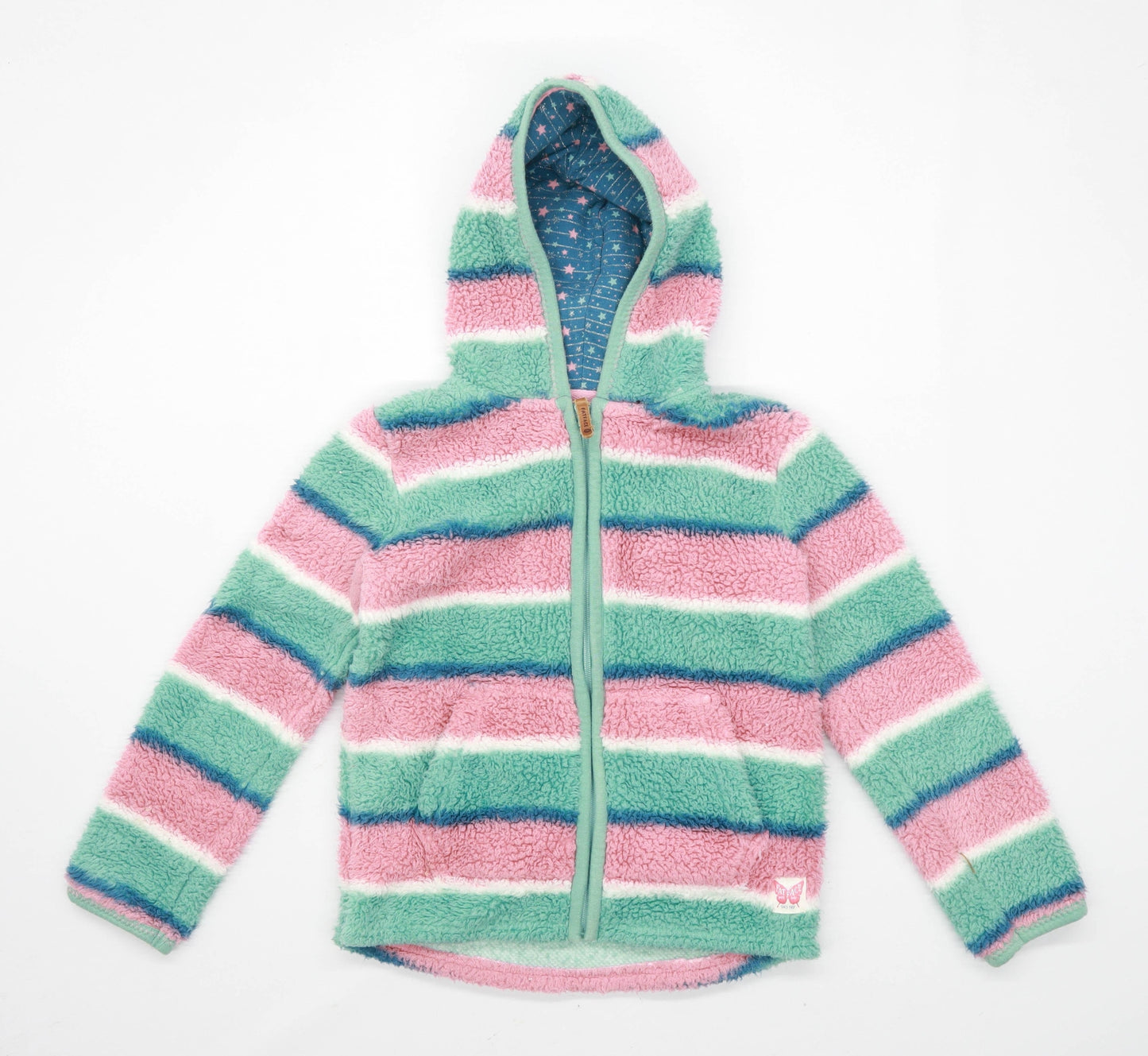 Fat Face Girls Striped Multi-Coloured Fleece Jacket Age 6-7 Years