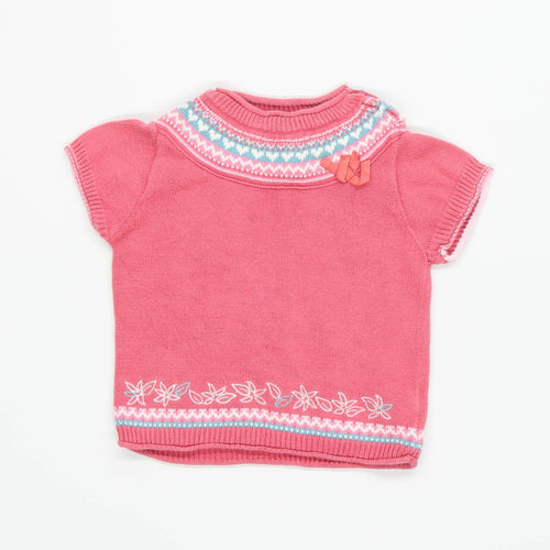 Marks & Spencer Girls Striped Pink Top Age 2-3