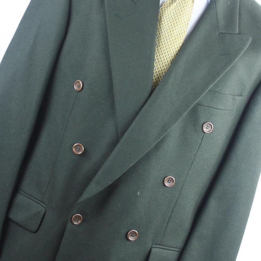 Mens Green Double Breasted Suit Jacket 40 Regular Marks & Spencer Wool Blend Plain