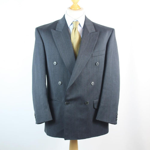 Jonathan Adams Mens Grey Striped Double Breasted Suit Jacket 40 Chest (Short)