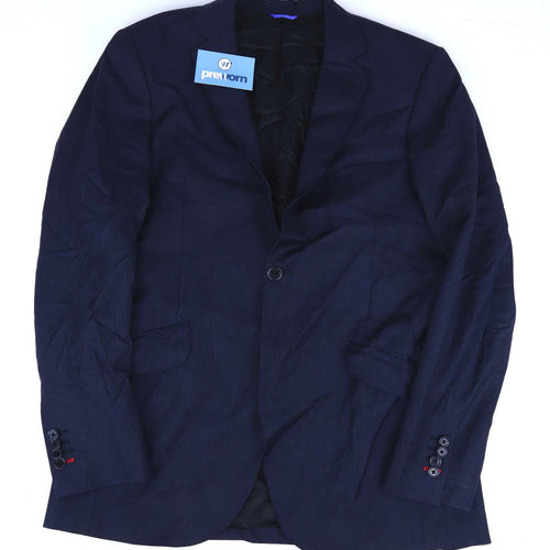 Mark Stephen Mens Wool Herringbone Blue Suit Jacket 42 Chest (Regular)