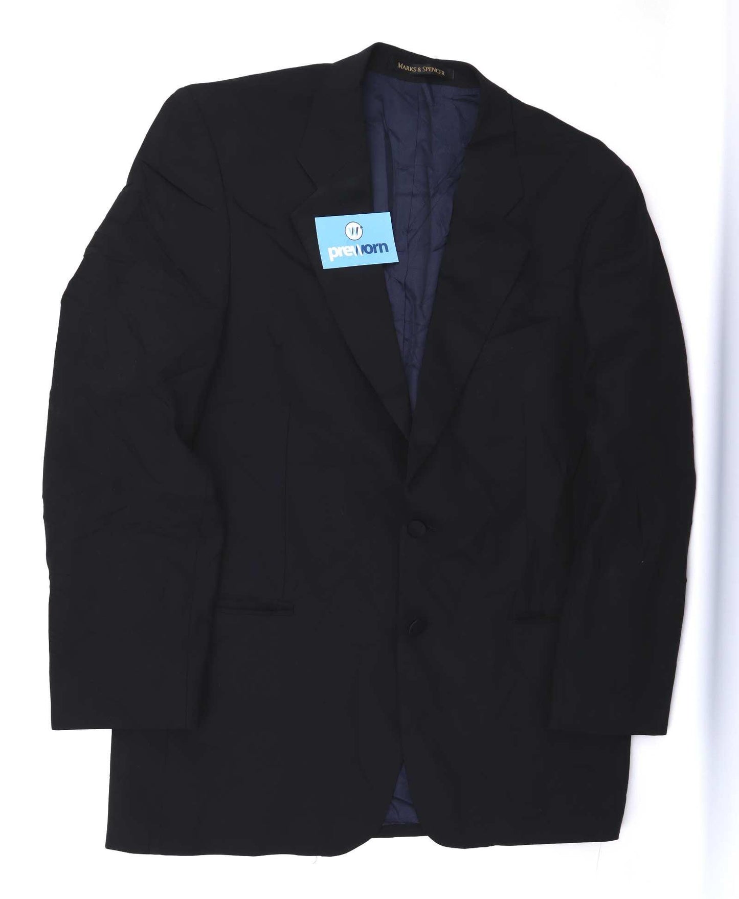 Marks & Spencer Mens Wool Blend Black Double Breasted Suit Jacket 42 Chest (Long)