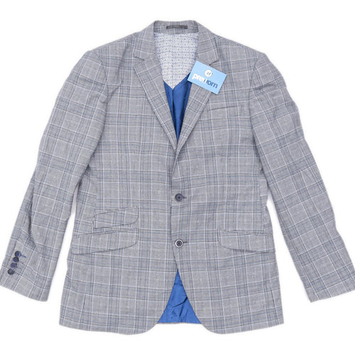 Steel & Jelly Mens Wool Blend Geometric Grey Suit Jacket 40 Chest (Regular)