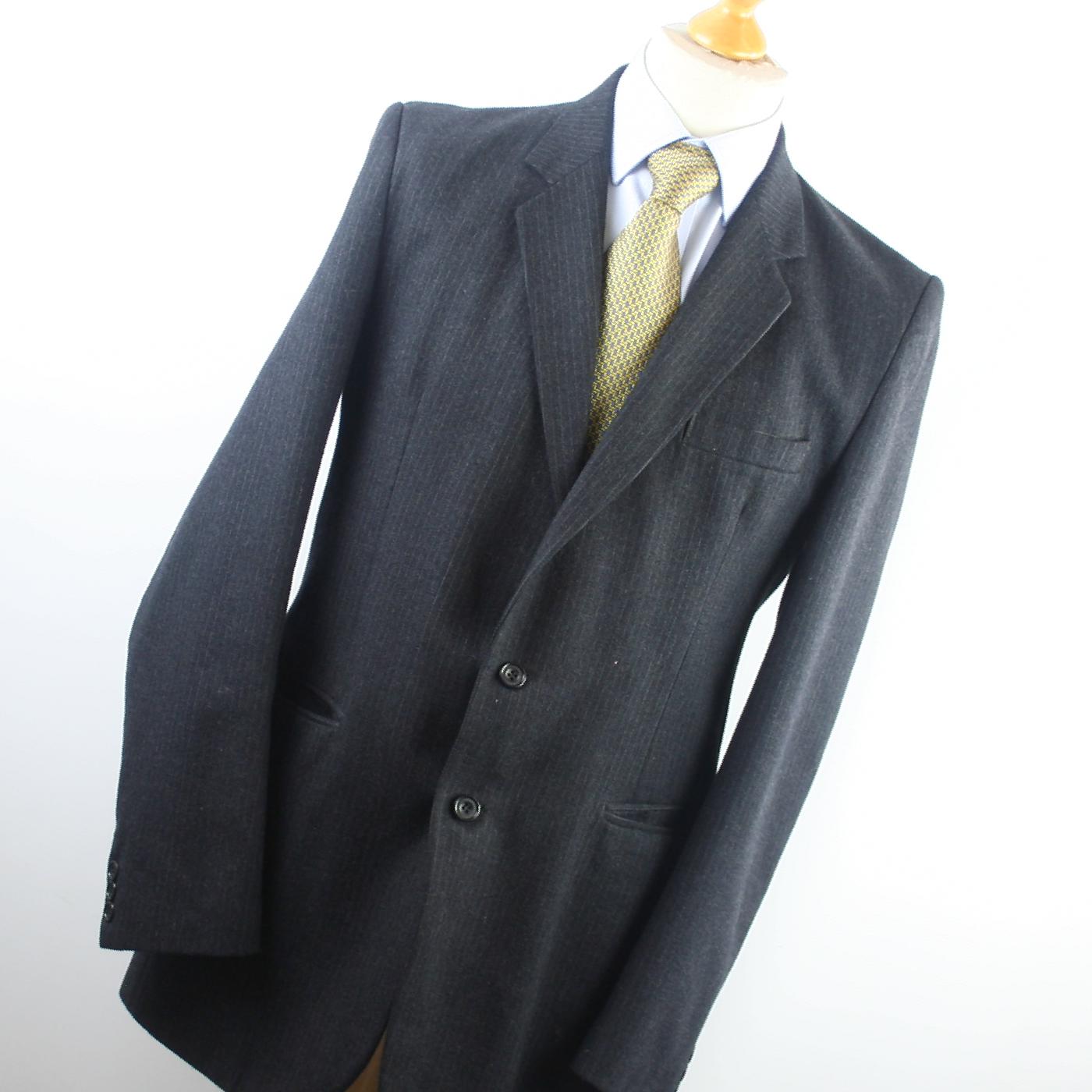Michael Barrie Mens Grey Pinstriped Wool Blend Suit Jacket 42 Chest (Long)