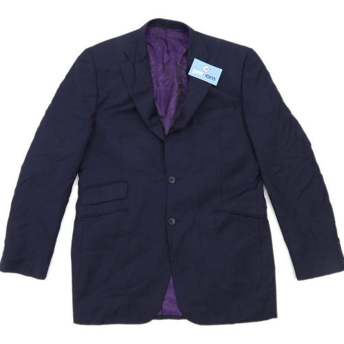 Alfred Brown Mens Wool Blue Suit Jacket 40 Chest (Long)