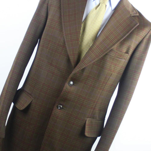 Mens Brown Suit Jacket 38 Long Handgrade Polyester Check