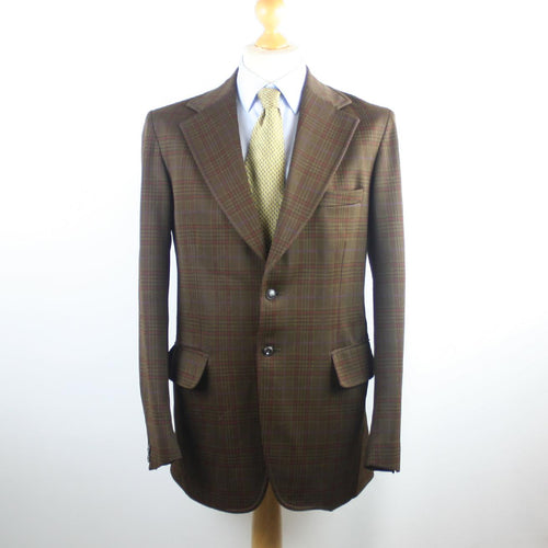 Mens Brown Suit Jacket 38 Long Handgrade Polyester Check