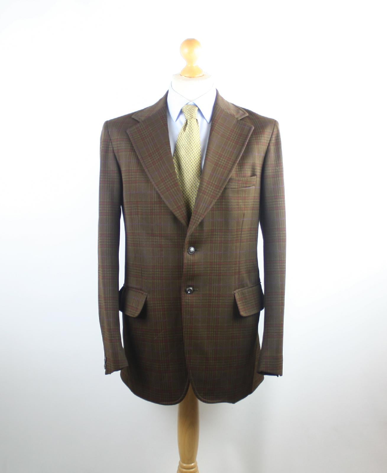 Mens Brown Suit Jacket 38 Long Handgrade Polyester Check