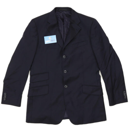 TM Lewin Mens Wool Striped Blue Suit Jacket 40 Chest (Regular)