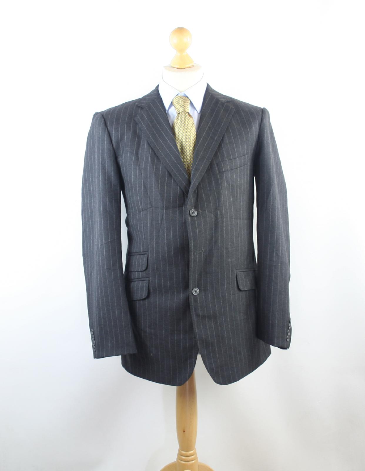Mens Grey Suit Jacket 42 Long Kashket & Partners Wool Blend Striped