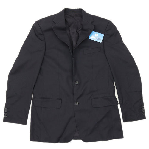 Mario Barutti Mens Wool Striped Blue Suit Jacket 40 Chest (Long)