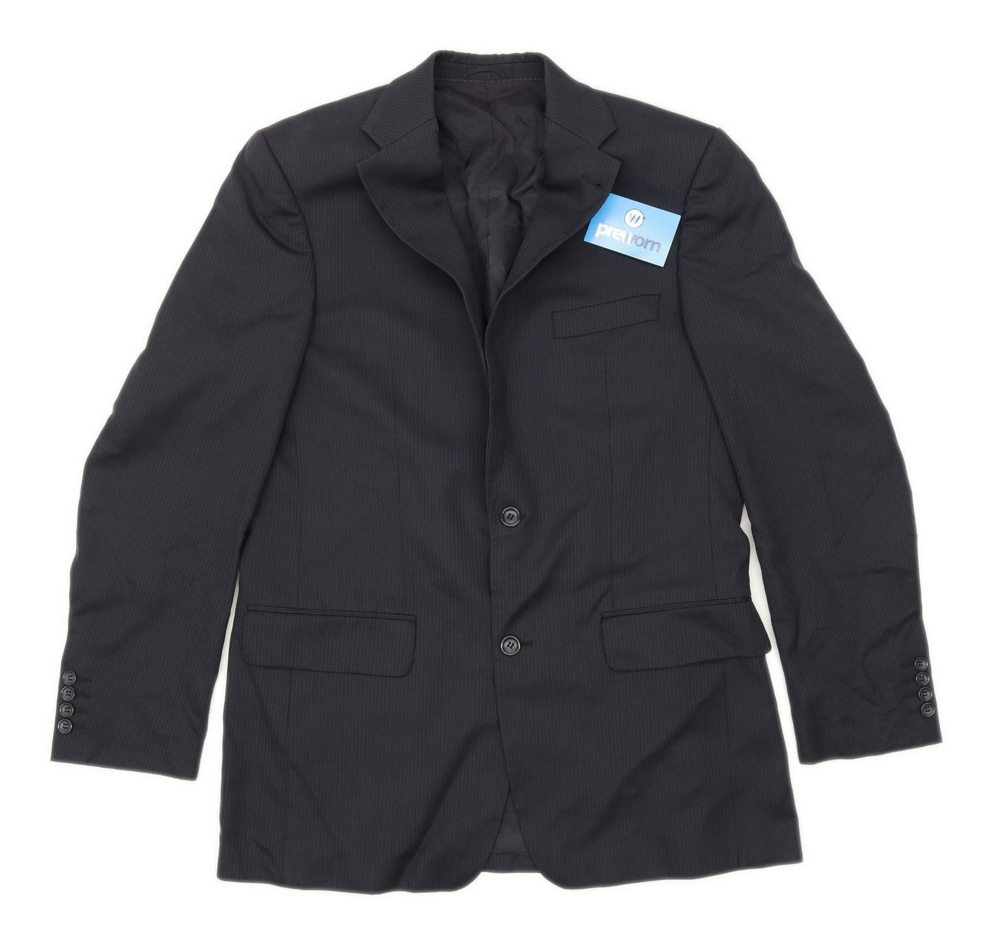 Mario Barutti Mens Wool Striped Blue Suit Jacket 40 Chest (Long)