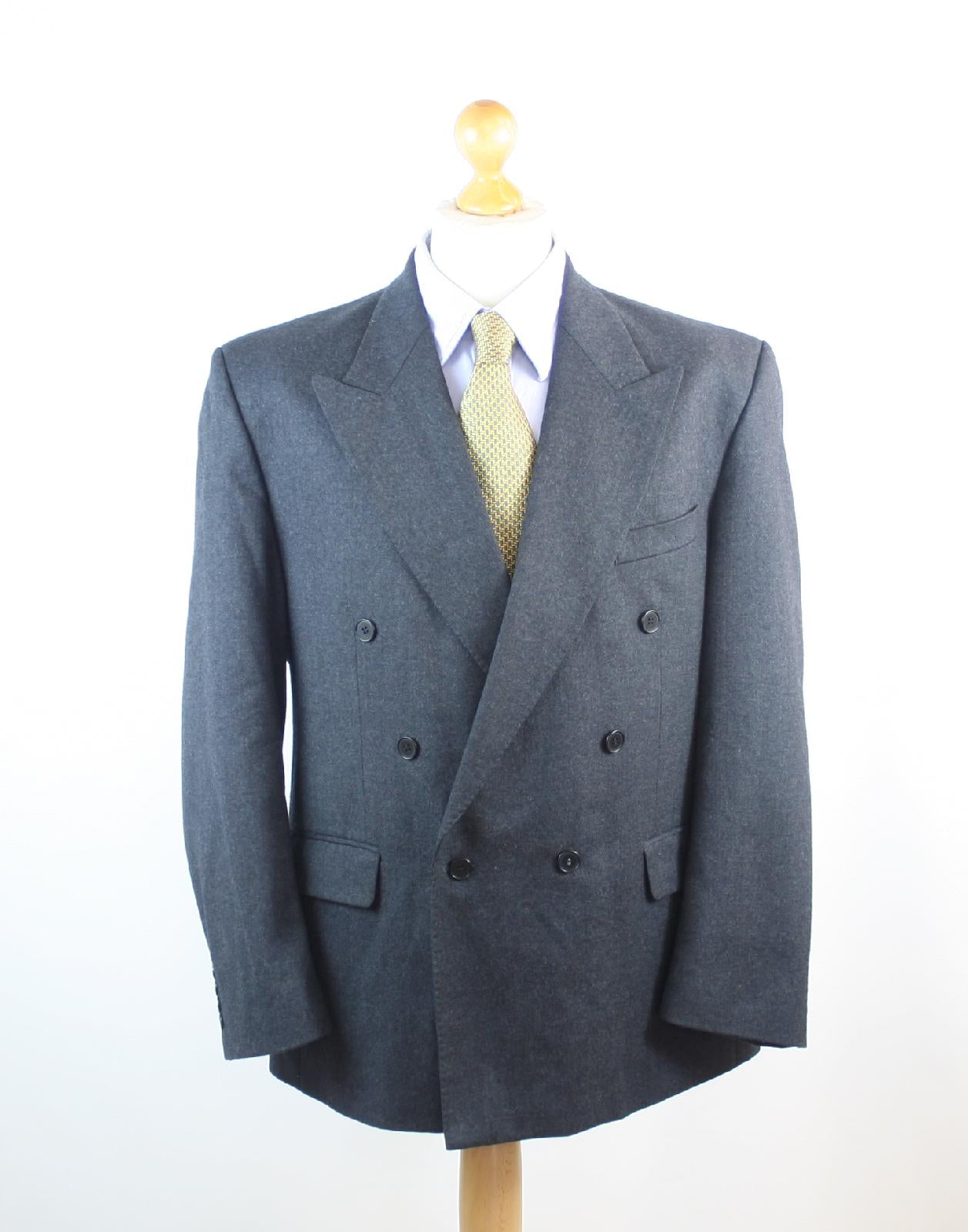 Centaur Mens Grey Wool Double Breasted Suit Jacket Size 44/Ja