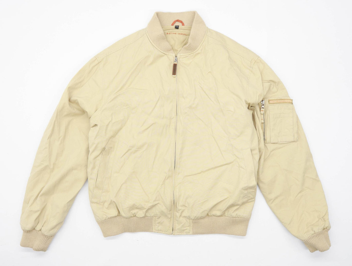 B-Stone Mens Size L Cotton Beige Bomber Jacket