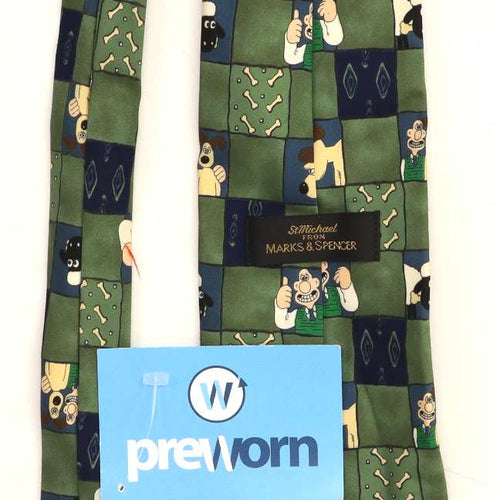 Wallace Gromit St Michael Mens Green Character Wide Fit Tie