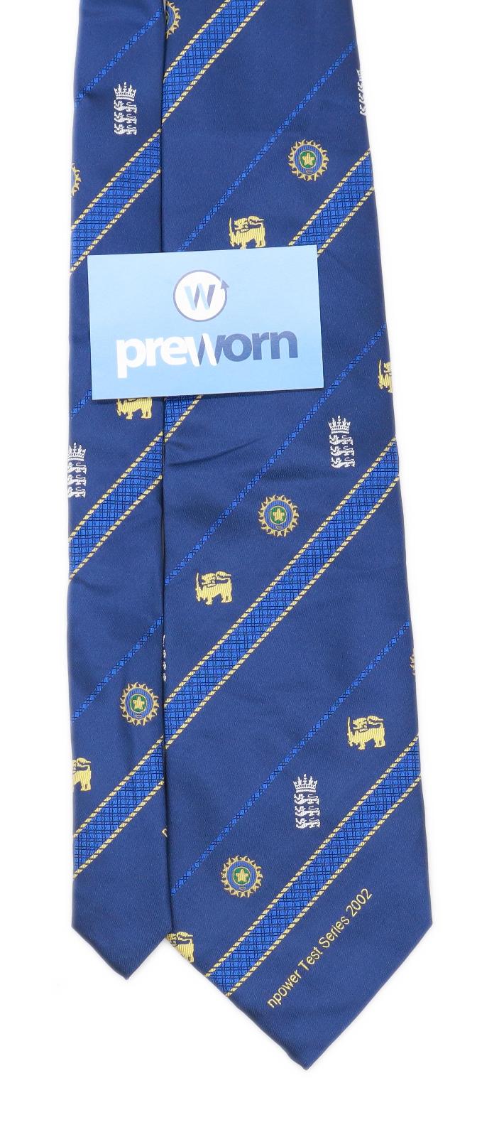 England And Wales Cricket Board Npower Test Series 2002 Preworn Mens Blue Cricket 100% Silk Wide Fit Tie