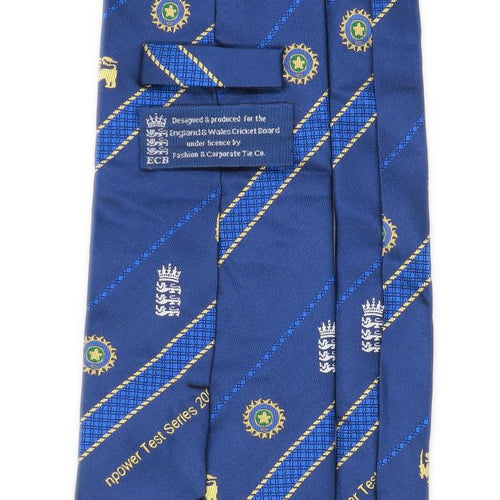 England And Wales Cricket Board Npower Test Series 2002 Preworn Mens Blue Cricket 100% Silk Wide Fit Tie