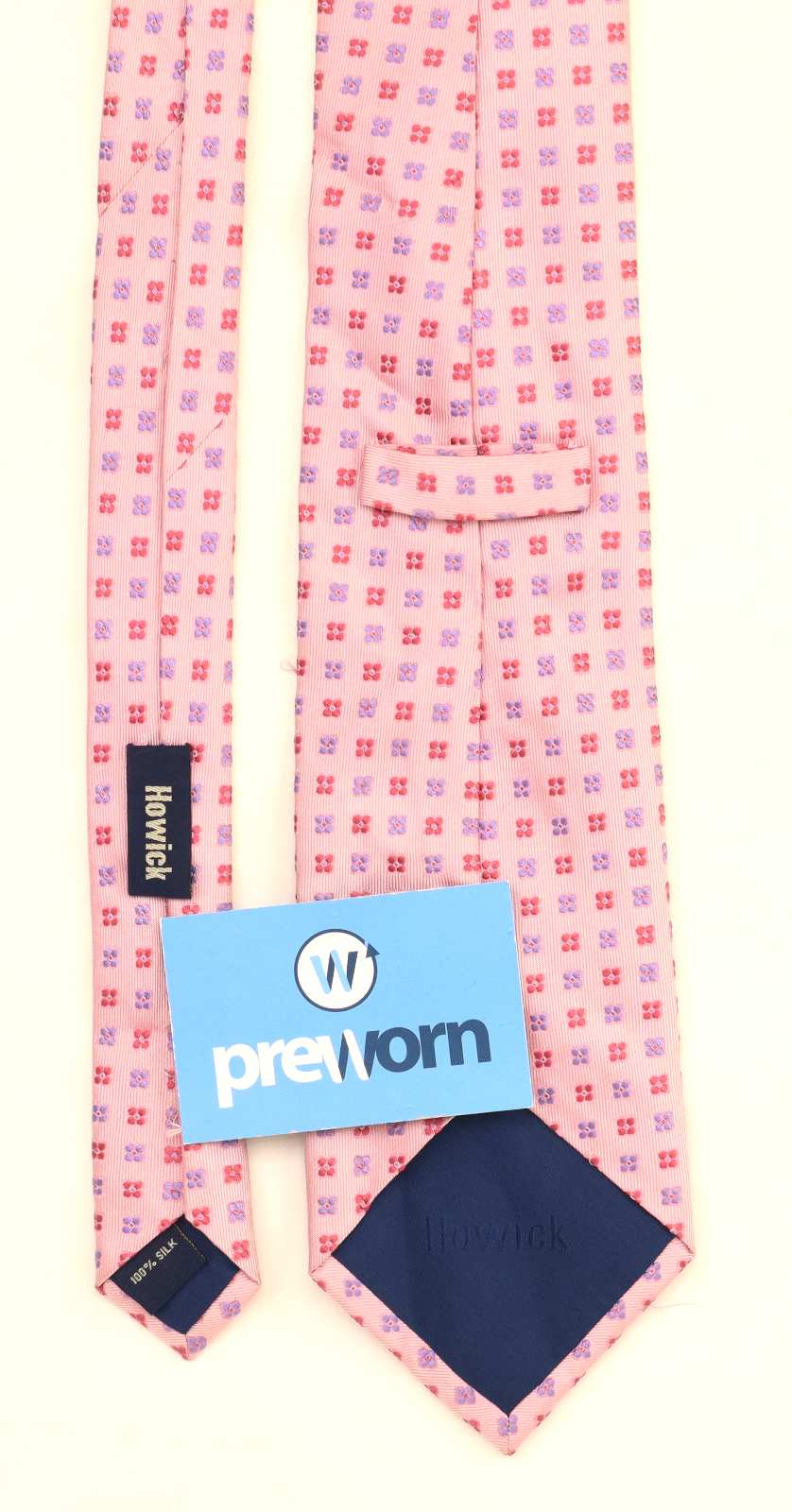 Howick Mens Pink Square 100% Silk Wide Fit Tie