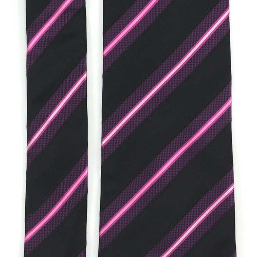 Thomas Nash Mens Black Striped 100% Silk Wide Fit Tie