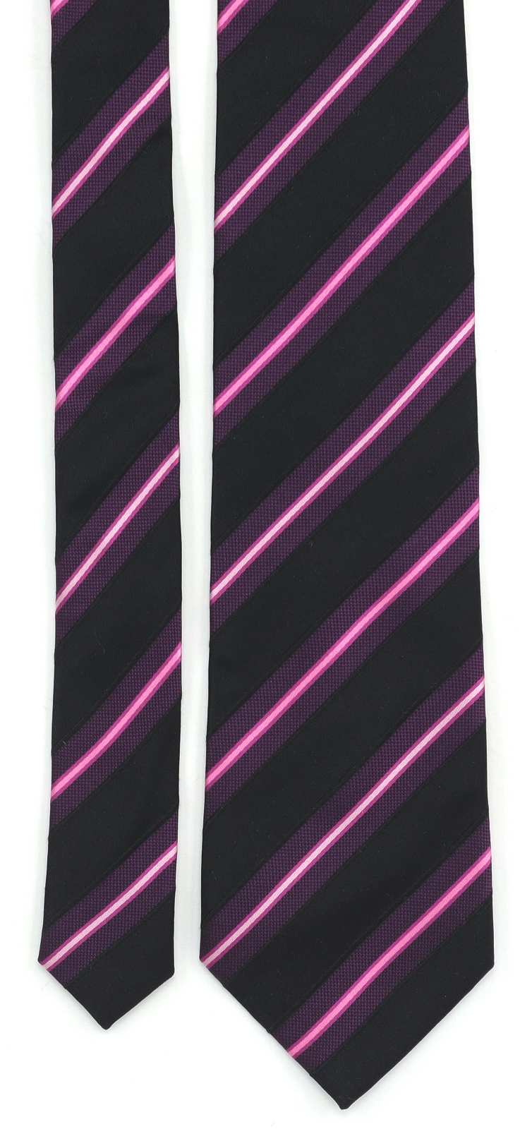 Thomas Nash Mens Black Striped 100% Silk Wide Fit Tie