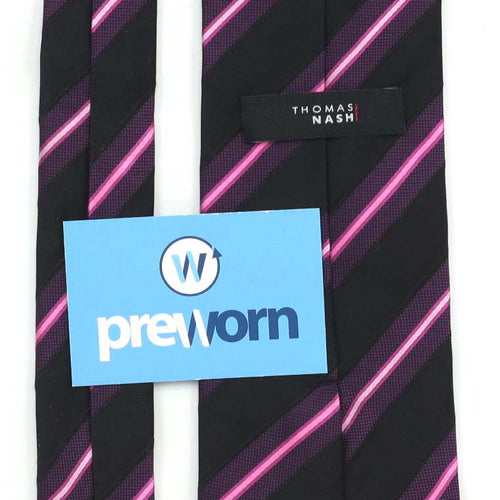 Thomas Nash Mens Black Striped 100% Silk Wide Fit Tie