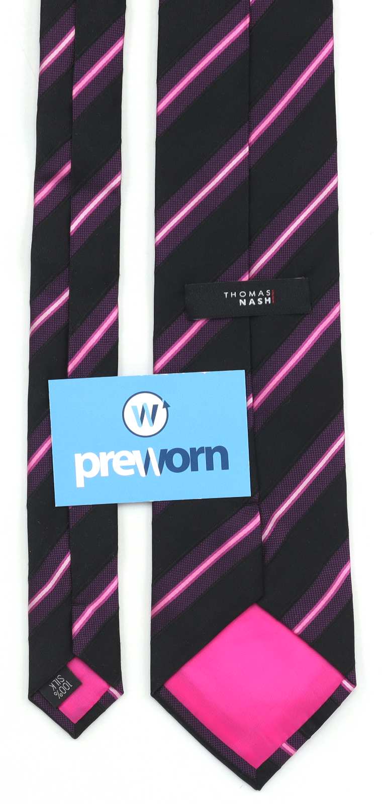 Thomas Nash Mens Black Striped 100% Silk Wide Fit Tie