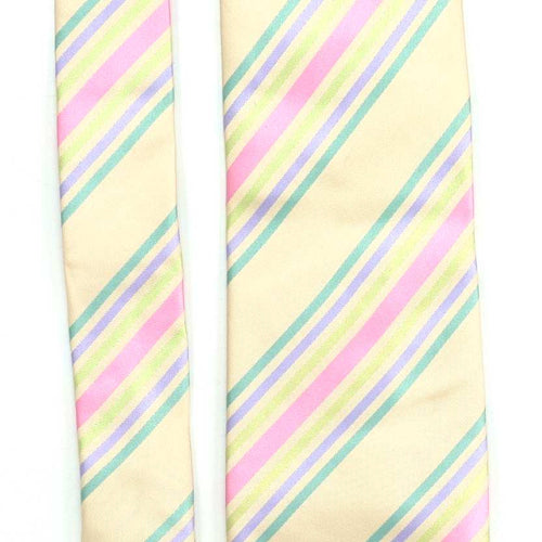 TM Lewin Mens Yellow Striped 100% Silk Wide Fit Tie