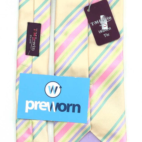 TM Lewin Mens Yellow Striped 100% Silk Wide Fit Tie