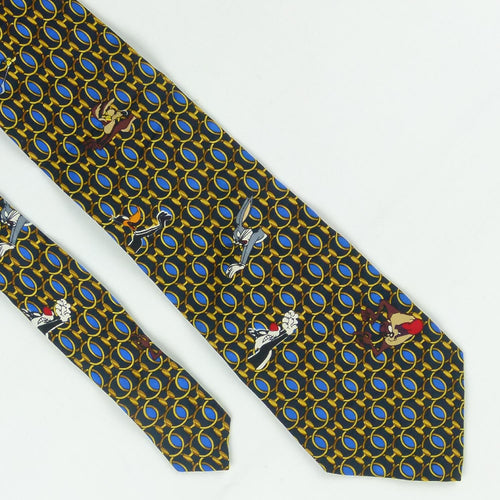 Looney Tunes Mens Blue Character 100% Silk Character Extra Wide Fit Tie