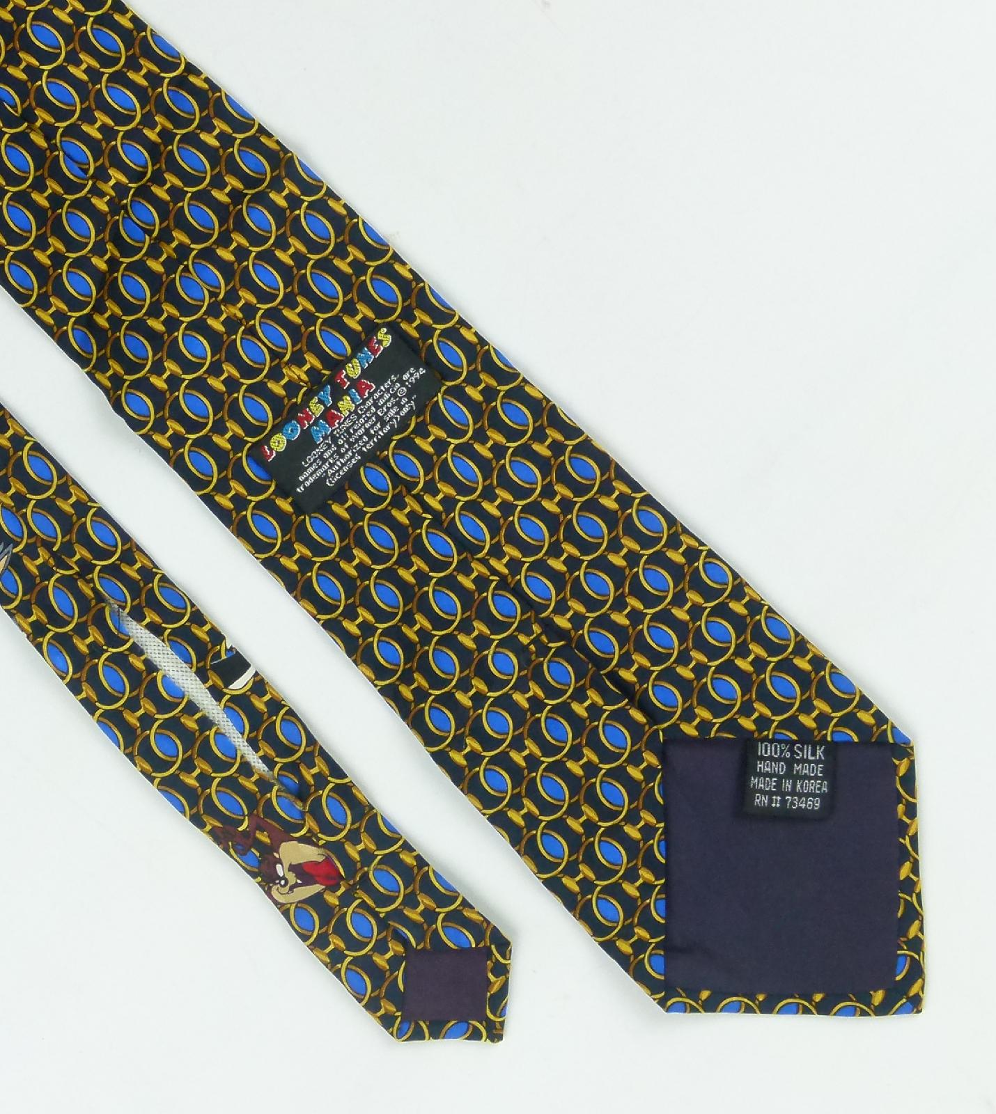 Looney Tunes Mens Blue Character 100% Silk Character Extra Wide Fit Tie