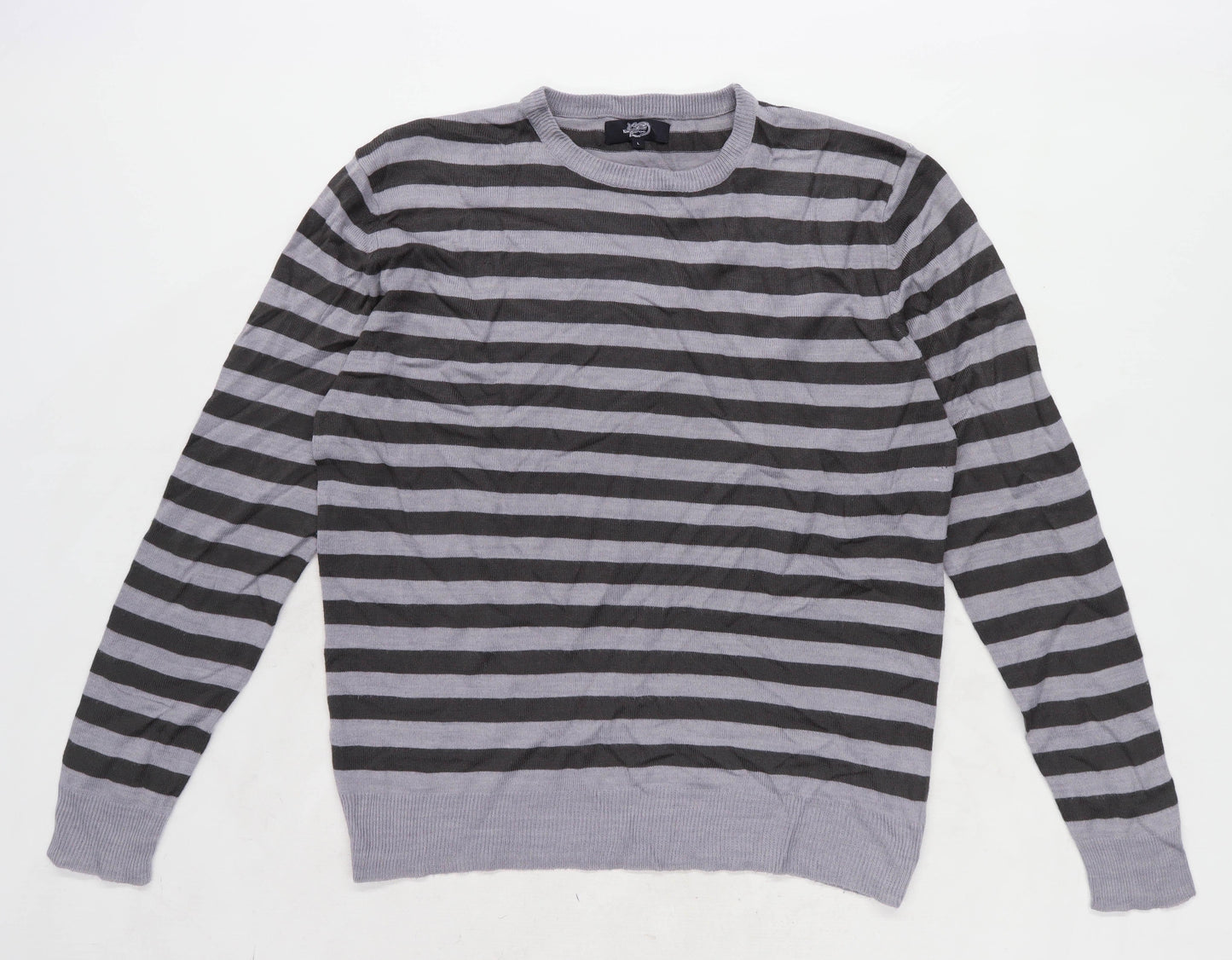 Kangaroo Mens Size L Striped Grey Jumper